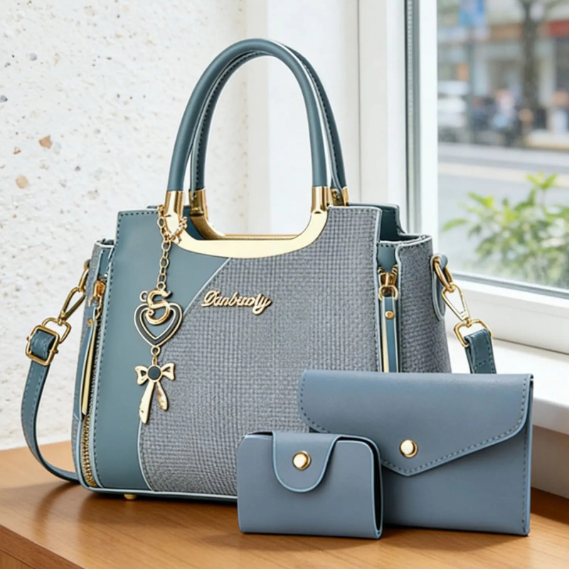 Women Bags Leather - Şık Kadın Çanta Seti, Çok Renkli