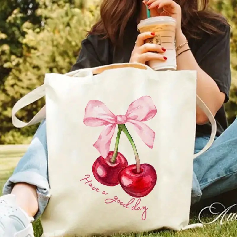 Shopper Tote Canvas - Kiraz Fiyonk Tasarımlı Kanvas Çanta, İyi