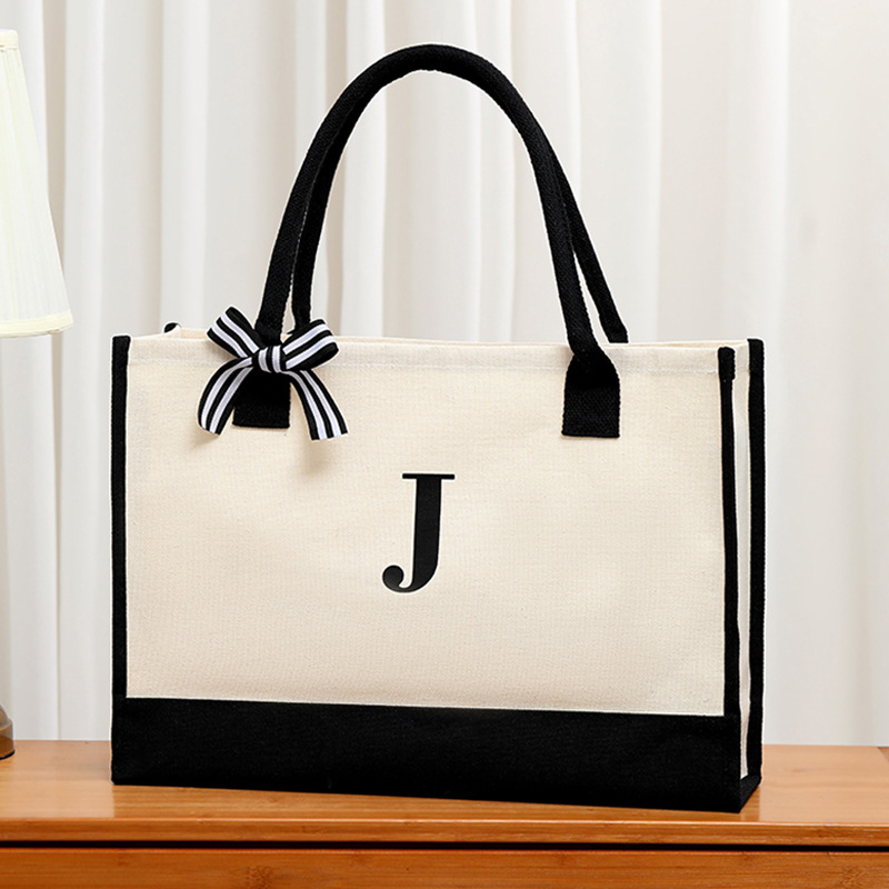 Shopper Tote Canvas - Kadınlar için basit tuval mektup çantası