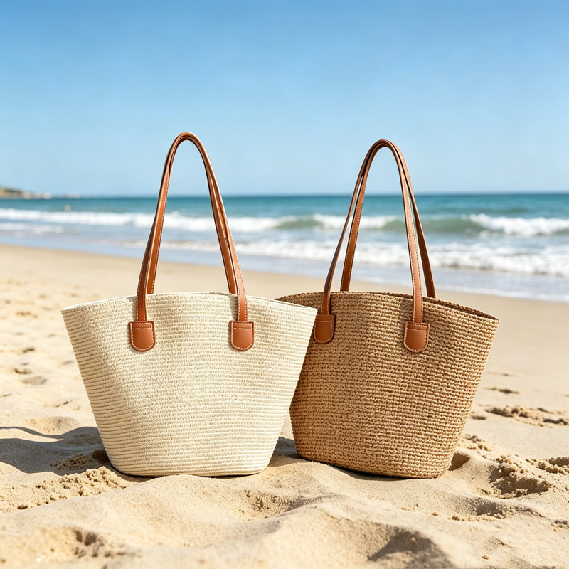 Women Bags Leather - CLAREGQI Kadın Düz Renk Hasır Çanta,