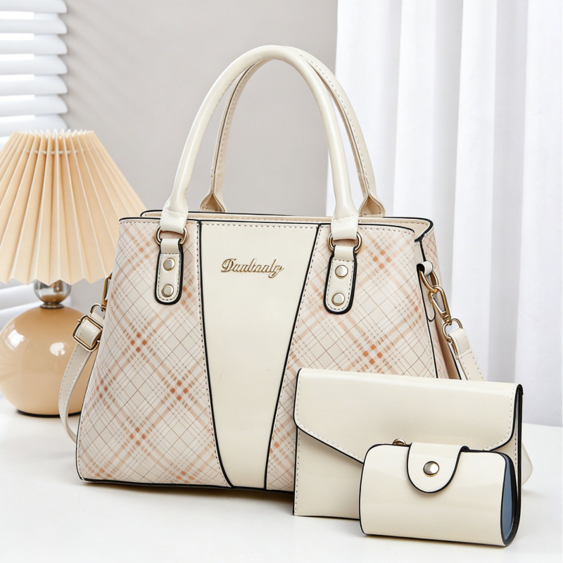 Women Bags Leather - 3 Parçalı Baskılı Rugan Deri, Premium
