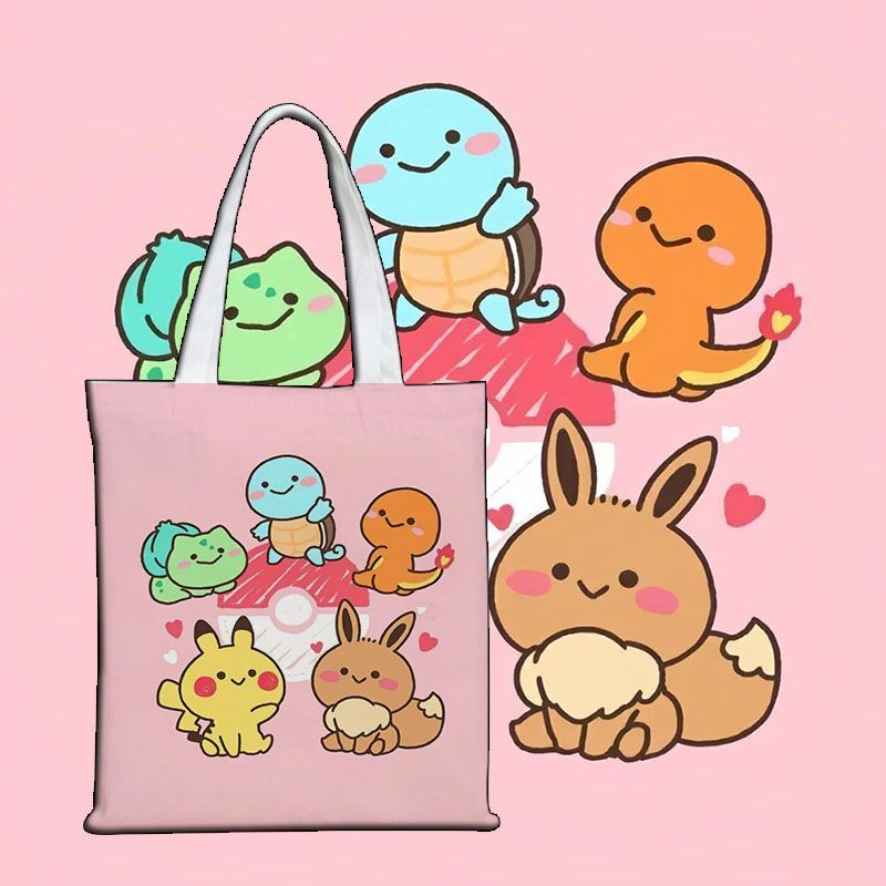 Shopper Tote Canvas - Pokémon Sevimli Kanvas Çanta Kanvas Tote