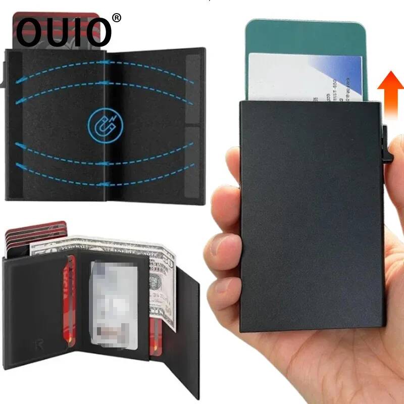 Women Bags Leather - OUIO Metal Otomatik Açılır Kart Çantası