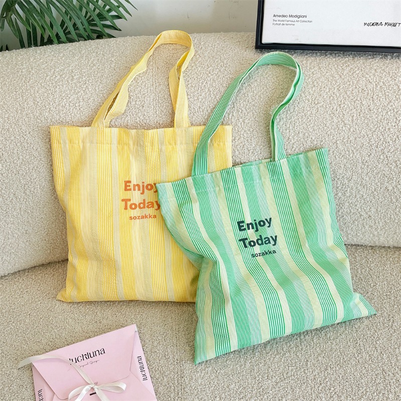 1pcs6552 limon sarısı çizgili  - Shopper Tote Canvas incelemesi ve fiyatı