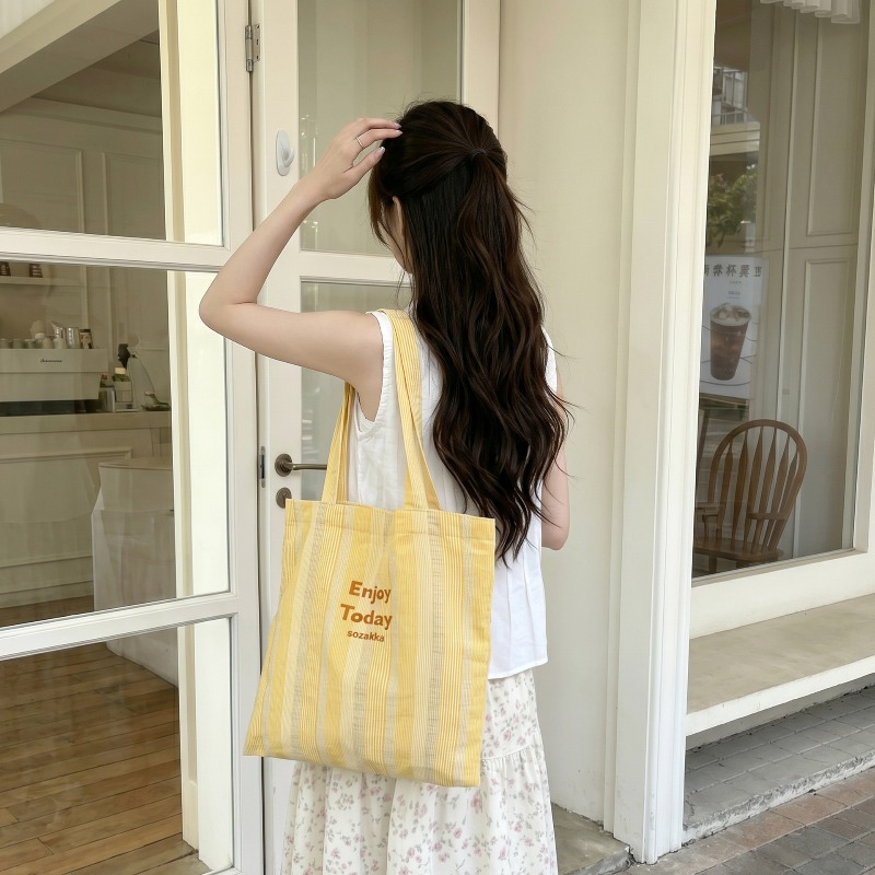 1pcs6552 limon sarısı çizgili  - Shopper Tote Canvas incelemesi ve fiyatı
